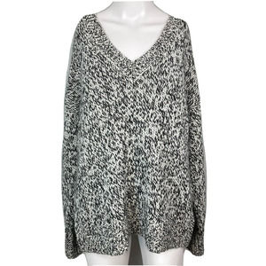 PINK Victorias Secret Sweater Womens Sz L Black White‎ Chunky Knit V Neck Loose